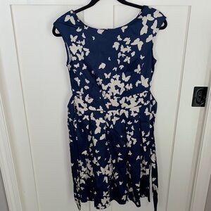 Modcloth Navy and White Butterfly Midi Dress
